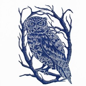 Little Owl Linocut Print.